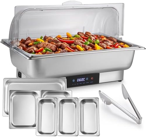 Electric Chafing Dish Buffet Server Set, Stainless Steel Full Size & Half-Size &Three-Section Food Pan with Temp Control, Roll Top Stainless Steel Food Warmers for Catering Buffet by Tijvzk