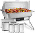 Electric Chafing Dish Buffet Server Set, Stainless Steel Full Size & Half-Size &Three-Section Food Pan with Temp Control, Roll Top Stainless Steel Food Warmers for Catering Buffet by Tijvzk