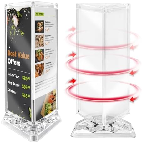 Rotating Acrylic Sign Holder with 3 Side for Restaurant Coffee Menu Clear Tabletop Holders fit 7x3“ x3 Page by LIANHELILAI