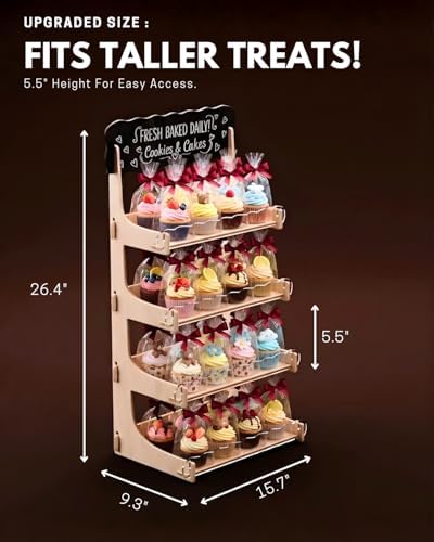 HOTCAN Cookie Display Stand for Bakers & Vendors with Acrylic Front | Wooden Dessert Stand with Chalkboard Sign for Market Booths, Craft Fairs & Events | 4 Tiered Cookie Display for Cupcakes, Muffins & Pastries (Natural) - Image 3