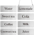 8 Pcs Stainless Steel chain signs 3.54 x 1.4 Inch Table beverage display signs Hanging chain sign for Indoor Outdoor, Including Coffee,Lemonade,Sweet Tea,Unsweet Tea,Water, Milk,Juice,Cola by VELATYVIO