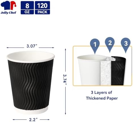 JOLLY CHEF Paper Coffee Cups 8 oz 120 Pack Insulated Paper Cups Black - Image 2