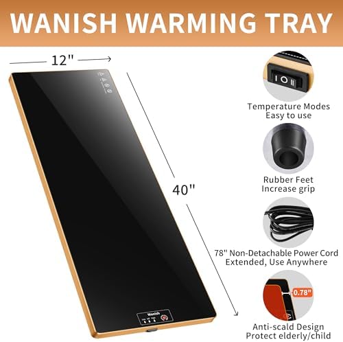 Electric Warming Tray,Extralong 40"x12",Tempered Glass Warming Mat for Food - Image 2