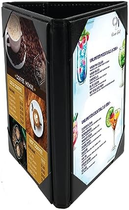 Leather Table Tent Leather Menu Holder Sign Display Black Menu Covers for Cafes Bars or Restaurant for 4×6 Inch Menus 3 sided triangle shape table tent 1 pack by Home