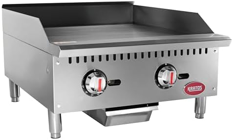 Kratos 24" Wide Commercial Restaurant Gas Countertop Griddle, Thermostatic Controls, 2 Burners, 60,000 BTU Output (29Y-007)
