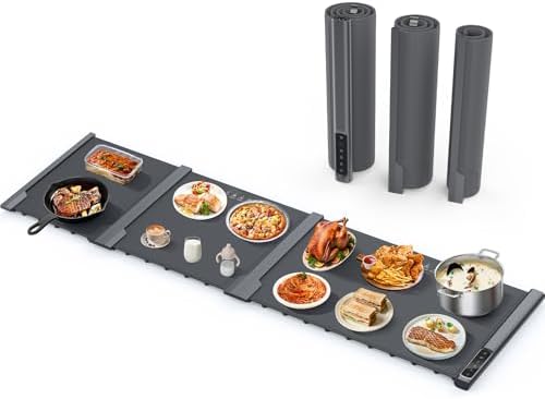 3-in-1 Expandable Warming Mat for Food, 7 Temp & 6H Timer, 54" x 16", Gray by Unknown