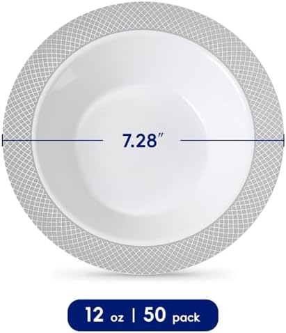 JOLLY CHEF Plastic Bowls with Gold Grid Rim Disposable 12oz Bolws 100Pack - Image 2