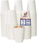 JOLLY CHEF 12 oz Coffee Cups, White Paper Cups 200 Count Leak-Proof by JOLLYCHEF