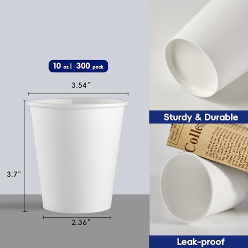 JOLLY CHEF Disposable Coffee Cups and Bowls, 10 in Paper Plates 140 Count, Versatile Hot/Cold Beverage 10 oz Paper Cups 300 Pack for Water - Image 3