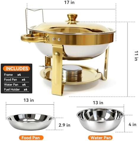 Chafing Dishes for Buffet, 4 Pack 6QT Gold Chafers & Food Warmers with lid - Image 2