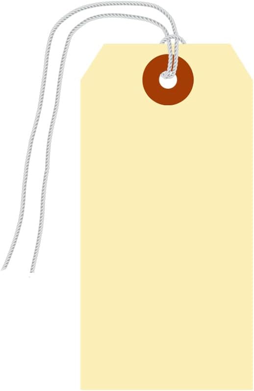 SmartSign Blank Shipping Tags with Pre-Attached Loop Strings, Size-4, Pack of 1000, 10pt Thick Manila Cardstock Tag, 4.25 x 2.125 inch Paper Hang Tags with Reinforced Fiber Patch