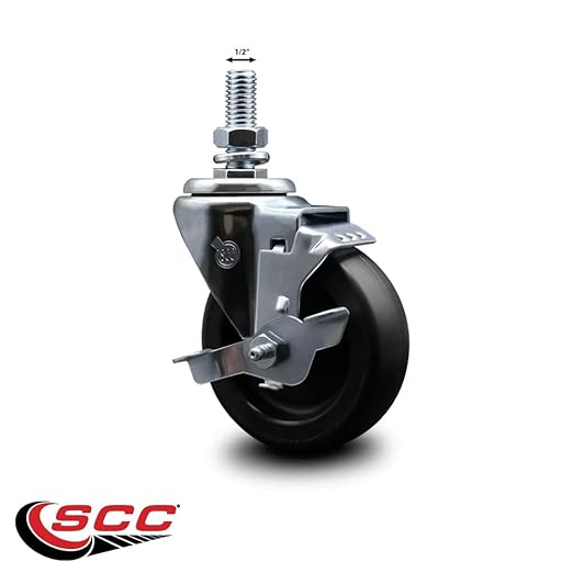 Service Caster Brand Replacement Caster for Uline Caster H-7450SWB - Swivel Threaded Stem Caster with 4 Inch Polyolefin Wheel with Top Lock Brake and 1/2 Inch Stem - Fits Carts and Racks H-1546