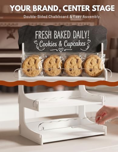 HOTCAN Cookie Display Stand for Bakers & Vendors with Acrylic Front | Wooden Dessert Stand with Chalkboard Sign for Market Booths, Craft Fairs & Events | 3 Tiered Cookie Display for Cupcakes, Muffins & Pastries (White) - Image 3