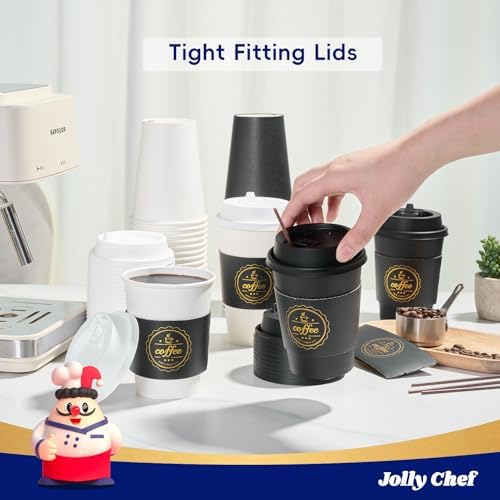 JOLLY CHEF 100 Pack 12 oz Disposable Coffee Cups with Lids Sleeves Stirrers - Image 3