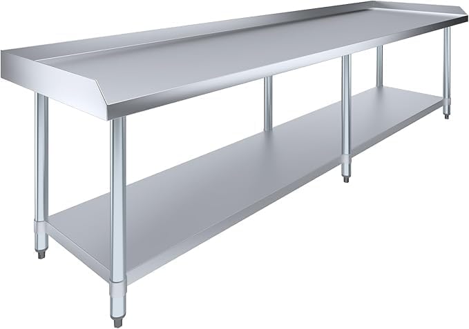 Stainless Steel Equipment Stand with Undershelf + Casters, Heavy Duty, Commercial Grade, NSF Certified (24" Width x 96" Length)
