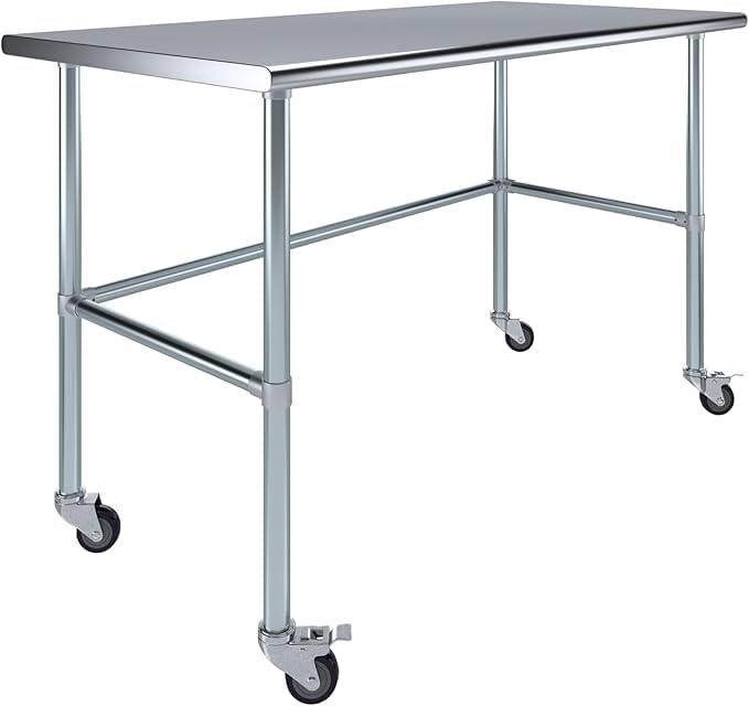 Stainless Steel Work Table Open Base & Wheels | Work Station | Metal Work Bench (Stainless Steel Work Table Open Base + Casters) (60" Long x 30" Deep)