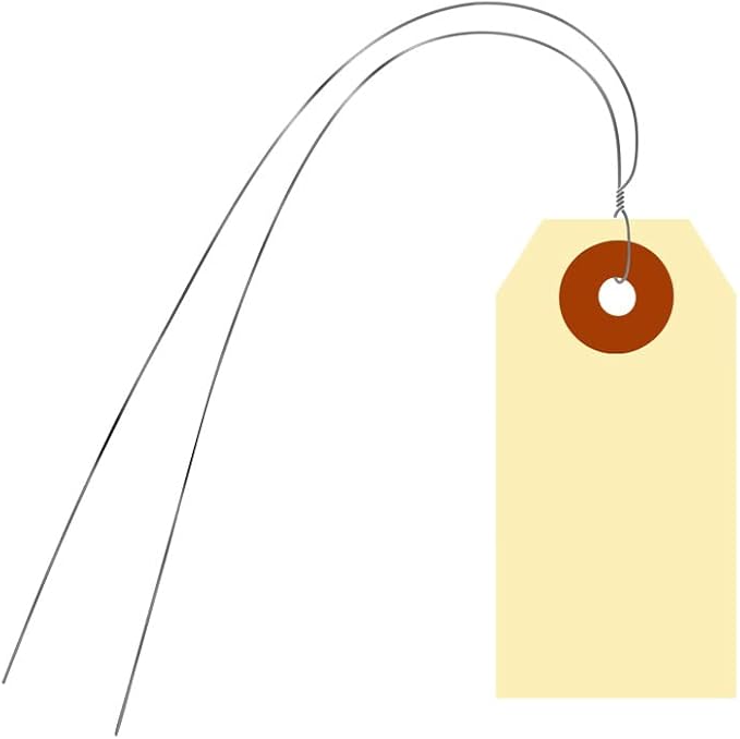 SmartSign Blank Manila Shipping Tags with Wire, Size-1, Pack of 100, 13pt Thick Prewired Cardstock Tag, 2.75 x 1.375 inch Paper Hang Tags with Reinforced Fiber Patch