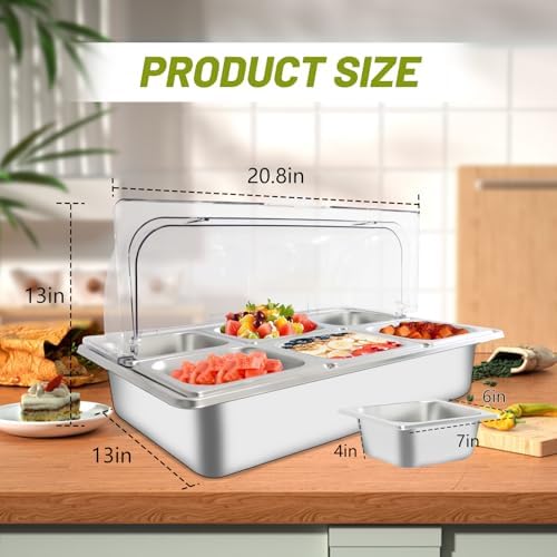 Countertop Ice Food Serving Display Tray with 6 Pan, Portable Salad Bar Buffet Station for Home, Cold Food Buffet Server, Ice Serving Trays for Parties, Pizza Topping Station Cooling Trays for Food - Image 3
