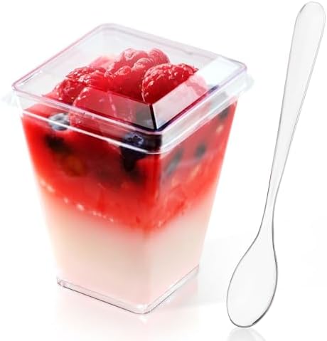 JOLLY CHEF 5 oz Plastic Dessert Cups with Lids and Spoons 50 Pack by JOLLYCHEF