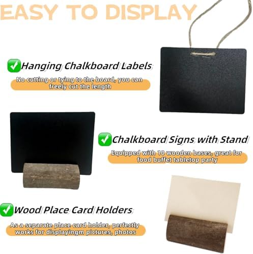 20 Pack Mini Chalkboard Signs for Food Buffet Table Reusable Catering Labels with 10 PCS Wooden Rustic Stands, Party Buffet Food Tags, Small Chalk Board Sign Holders for Wedding Birthday Bakery - Image 3