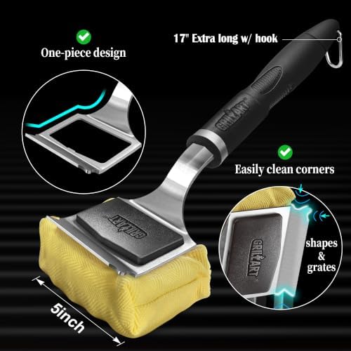 GRILLART Grill Brush Bristle Free Safe Steam Cleaning Tool, Replaceable Head for Any Grate Type - 17” Long Handle w/One-Fit-All Scraper - BBQ Accessories Cleaner for Outdoor Grill - Gifts for Men/Dad - Image 4
