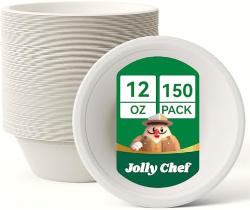 Compostable Disposable Paper Bowl 12 oz Heavy Duty Soup Containers 150 Pack by JOLLYCHEF
