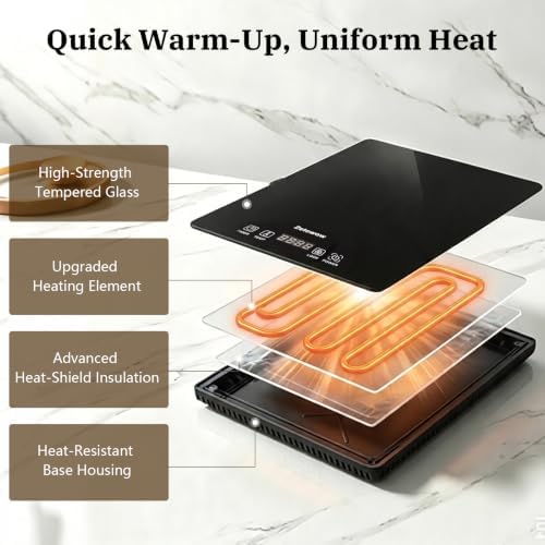 4-in-1 Electric Warming Tray with Independent Zone Control, 47.2"x15.7" Extra Large 4MM Tempered Glass Food Warmer, 9 Temp Settings 86-248°F & Timer, Modular Hot Plate for Buffet, Catering & Parties - Image 6