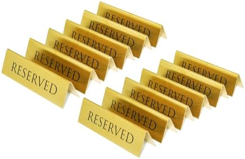 BARsics Golden Metal Table Top Reserved Sign for Restaurants, Wedding, Ceremony and Events, Double Sided Tent, 6x1.75 inches (Pack of 12) by BARsics