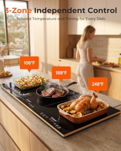 Electric Warming Trays For Buffets Party,3-in-1 Modular Food Warmers For Parties Buffet with Independent Temp Control,36'' x 16" Black & Gold Glass Warming Mat For Food Gatherings,Catering - Image 2