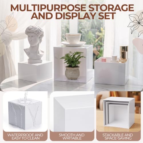 SiliFine 3 Pcs Acrylic Buffet Risers with Price Signs and Markers, White - Image 3