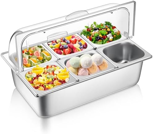 Ziliny 6 Pan Cold Food Buffet Server with Lid Salad Bar Station, Silver by Ziliny