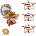 4-Pack Rose Gold Chafing Dishes for Buffet – 6QT 304 Stainless Steel Complete Food Warmer Set with Lids, Water Pans & Fuel Holders, Ideal for Weddings, Parties & Events by Charcofire