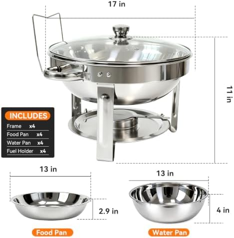 6QT Chafing Dish for Buffet, Food Warmers for Parties with Glass Lid, 4Pack - Image 2