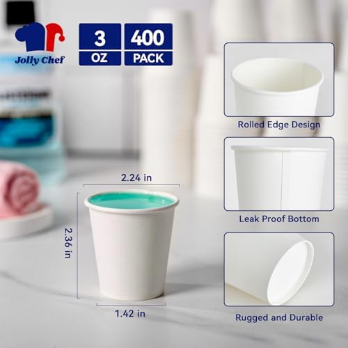 JOLLY CHEF 3 oz Bathroom Cups, Mini Mouthwash Paper 400 Count - Image 2
