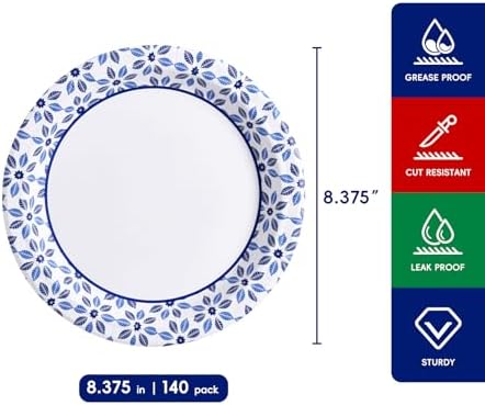 JOLLY CHEF Disposable Paper Cups and Plates, Printed Paper Plates 8 in 140 Count, 4 oz Small Paper Cups 300 Pack for Bathroom,Mouthwash and Daily Use - Image 5