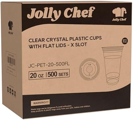 JOLLY CHEF 500 Pack 20 oz Clear Plastic Cups with Flat Lids, PET Clear Cups - Image 6