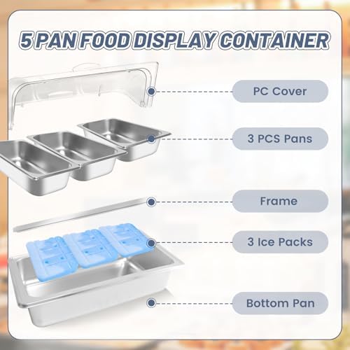 Countertop Ice Food Serving Display Tray with 3 Pan, Portable Salad Bar Buffet Station for Home, Cold Food Buffet Server, Pizza Topping Station, Cold Buffet Table Serving Station for Party - Image 3
