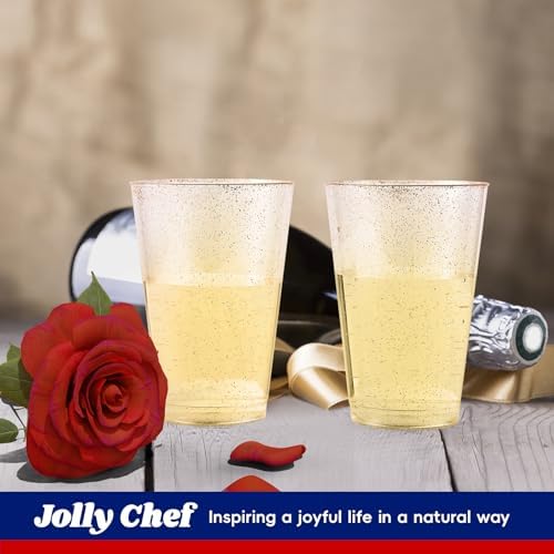 JOLLY CHEF 50 Pack 14 oz Gold Plastic Cups, Disposable Gold Glitter Cups - Image 2