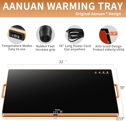 Warming Trays for Buffets Party, 32"x18", Tempered Glass Food Warmer, Black - Image 2