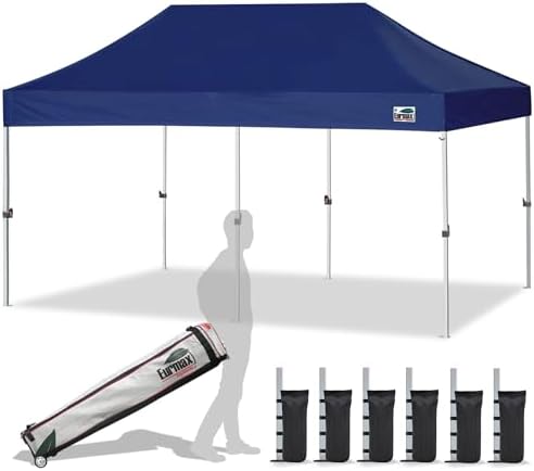 Eurmax USA Standard 10'x20' Patio Pop Up Canopy Tent Commercial Instant Canopies with Heavy Duty Roller Bag,Bonus 6 Sand Weights Bags (Navy Blue)