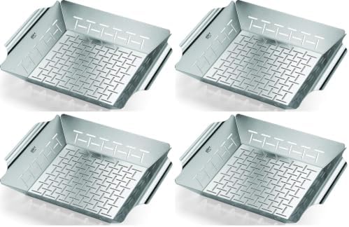 Weber Deluxe Grilling Basket – Stainless Steel Grill Basket for Vegetables,Seafood & Small Foods,Durable BBQ Cooking Accessory for Charcoal and Gas Grills,(Pack of 4) by Unknown