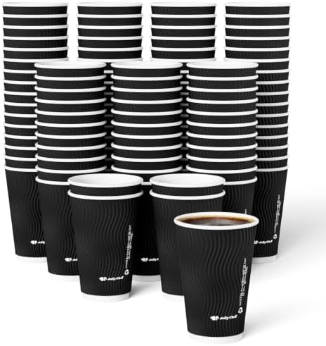 JOLLY CHEF Paper Coffee Cups 16 oz 90 Pack Insulated Paper Cups Black by JOLLYCHEF