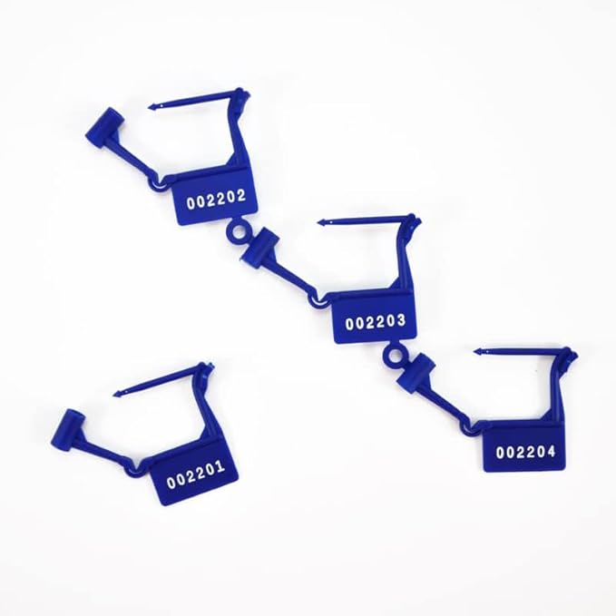 Plastic Security Padlock Seals Numbered Tamper Proof Disposable Self-Locking Plastic Medical Tags (Pack of 100 PCS) (Blue)