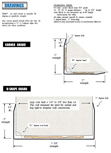 2" x 2" x 48" Stainless Steel Corner Guard, Includes Adhesive, Pack of 10 units