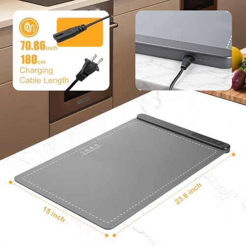 Warming Food Mat, Electric Heating Warming Mat for Food with 6 Level Temperature & 6 Hours Timer, Flexible Silicone Food Warmer, Portable Warming Trays for Party Home Kitchen (Gray, 23.6"x15") - Image 6
