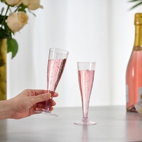 JOLLY CHEF Plastic Champagne Flutes, Purple Glitter Flutes 4.5 oz 100 Pack - Image 5