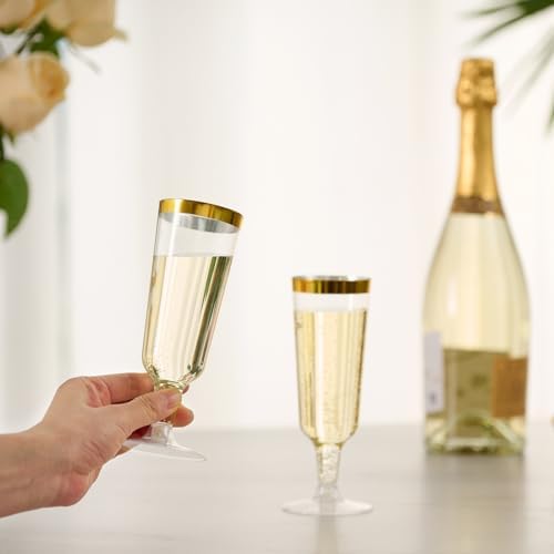 JOLLY CHEF Champagne Flutes Plastic, Disposable Gold Rim 5 oz 50 Pack - Image 6