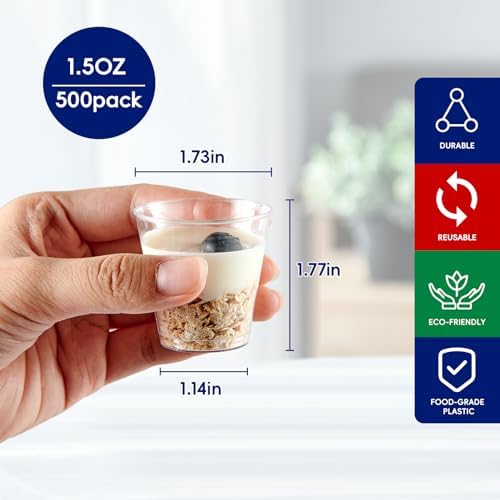 JOLLY CHEF 500 Pack 1.5 oz Plastic Shot Glasses, Disposable Hard Cups - Image 2