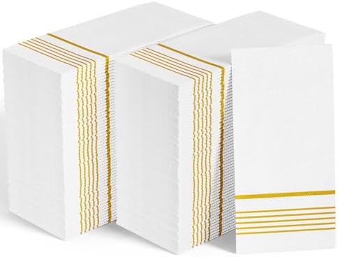 600 Paper Dinner Napkins, 2 Ply Gold and White Guest Hand Towels for Party by JOLLYCHEF
