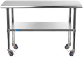 AmGood 48" Long x 36" Deep Stainless Steel Table with Casters